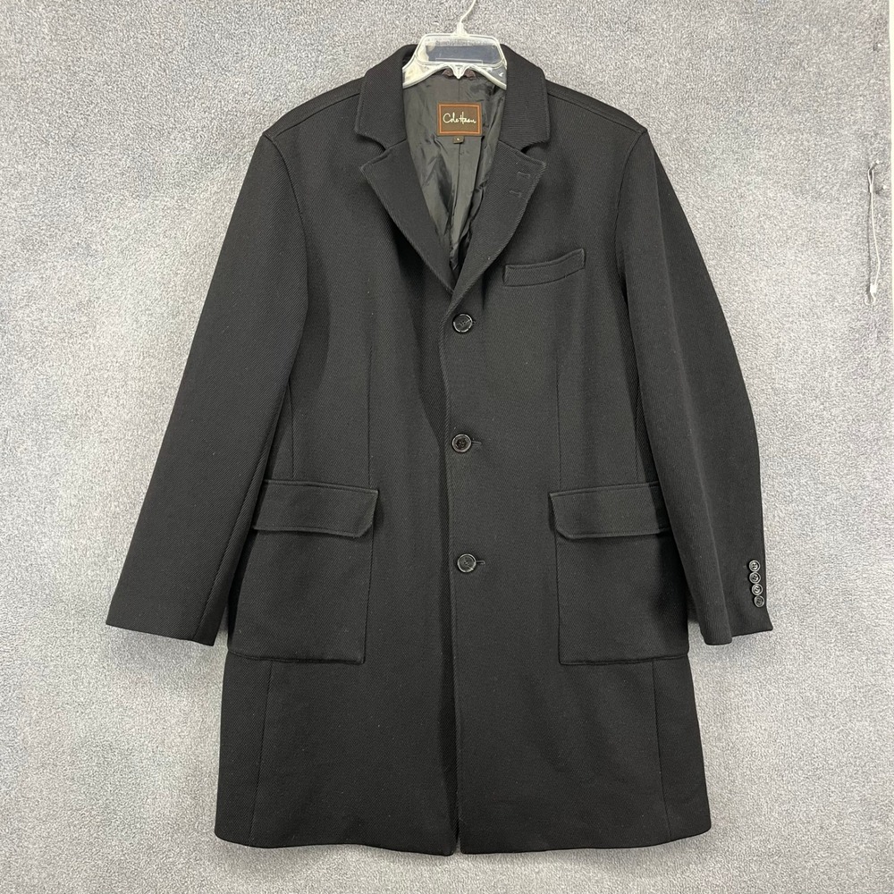 Cole Haan Men's Black Wool Blend Overcoat Blazer Button Front Size‎ L
